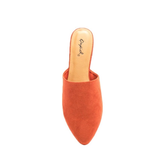 Qupid Shoes - Brick Vegan Suede Mule Flats